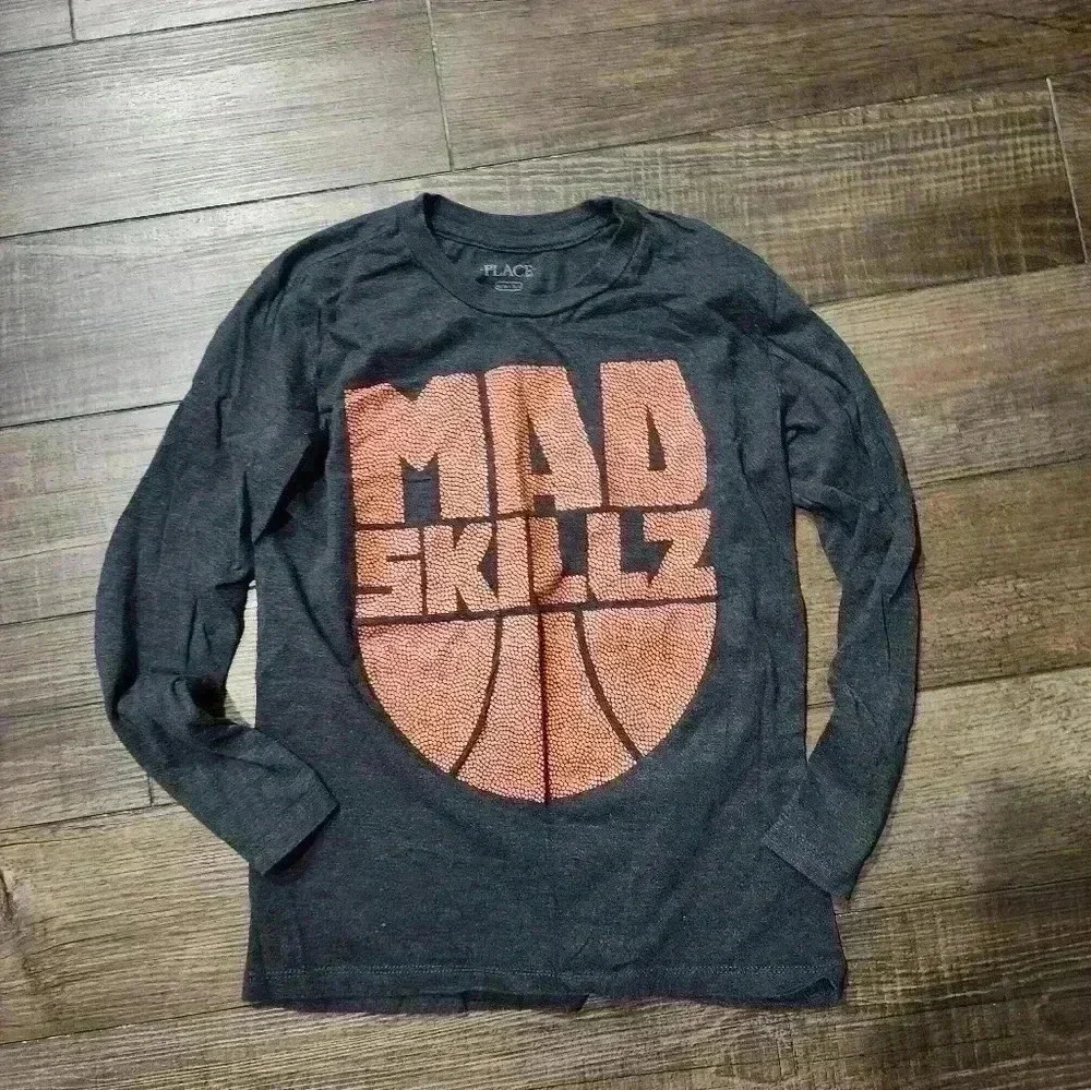 Children's Place Long Sleeve Size 7/8 Orange Grey Basketball 
